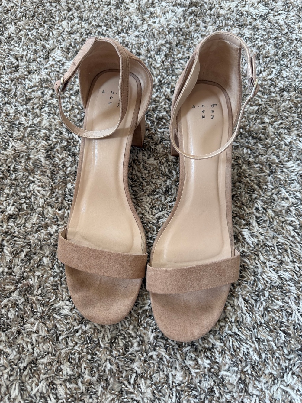 a new day Suede Ankle-Strap Block Heels in Nude/Tan